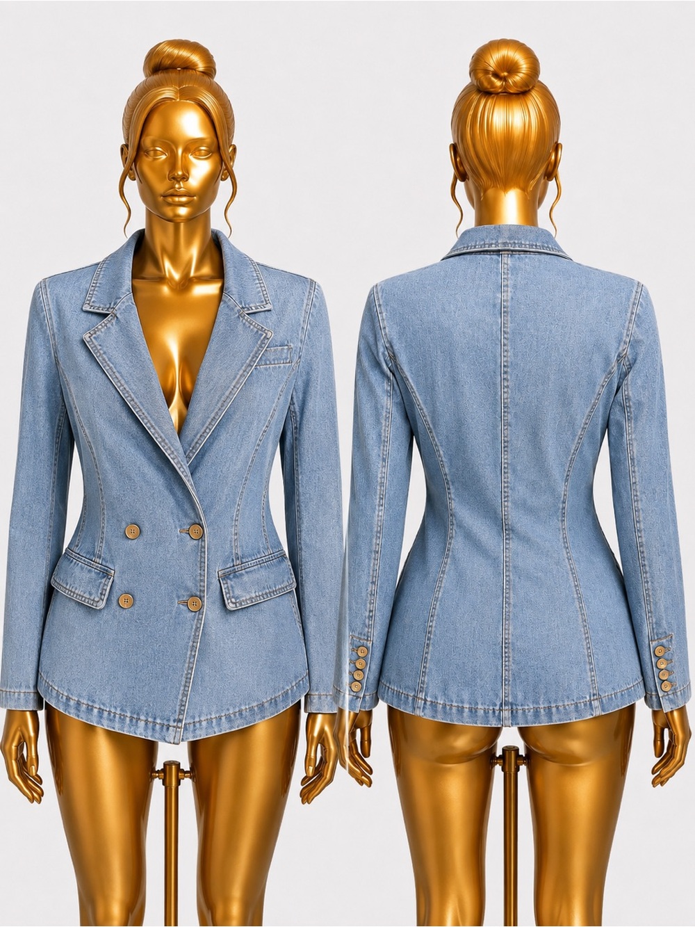 Fashion Nova Like you mean it Light Wash Double Button Blazer Size Medium
